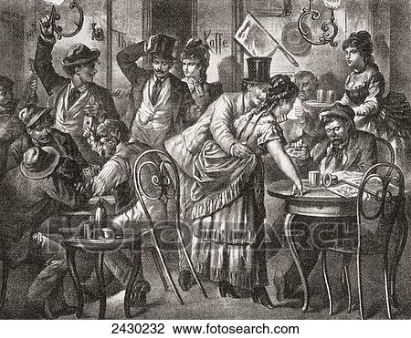 Stock Image - Viennese coffee house life, 1875. From Illustrierte Sittengeschichte vom Mittelalter bis zur Gegenwart by Eduard Fuchs, published 1909.. Fotosearch