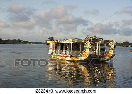 Stock Image - Vietnam, Dragon Boat On Perfume River; Hue. Fotosearch