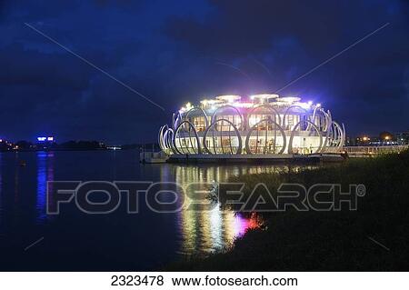 Vietnam, Illuminated Futuristic Restaurant On Perfume River; Hue View Large Photo Image Stock Photo - Vietnam, Illuminated Futuristic Restaurant On Perfume River; Hue. Fotosearch