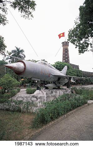 Stock Image - Vietnam, Russian plane Mig-21 on display outside in Army Museum; Hanoi. Fotosearch