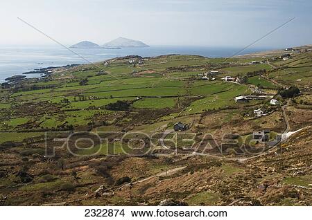 Picture - View across fields above Derrynane; Iveragh Peninsula, County Kerry, Ireland, UK. Fotosearch