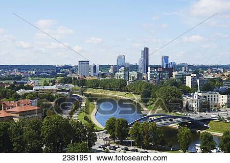 View across Neris River to corporate district from Gediminas Hill; Vilnius, Lithuania View Large Photo Image Stock Image - View across Neris River to corporate district from Gediminas Hill; Vilnius, Lithuania. Fotosearch