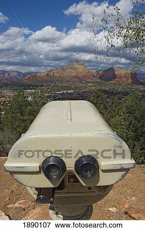 Stock Photo - View Across Red Rock Country With A Tourist Viewfinder In The Foreground.. Fotosearch