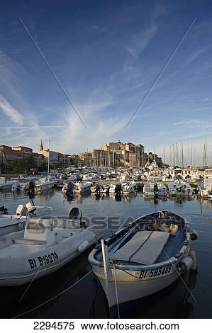 Stock Photography - View across the marina to Calvi. The Balagne district. Corsica. France. Fotosearch