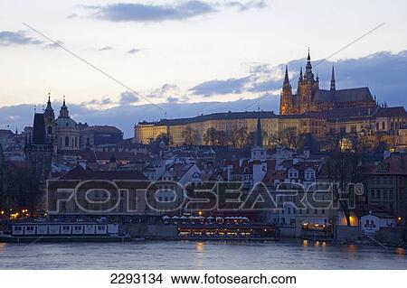 Picture - View across the River Vltava towards the Castle District (Hradcany), Prague, Czech Republic, Europe. Fotosearch