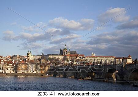 View across the River Vltava towards the Charles Bridge and the Castle District, Prague, Czech Republic, Europe View Large Photo Image Stock Image - View across the River Vltava towards the Charles Bridge and the Castle District, Prague, Czech Republic, Europe. Fotosearch