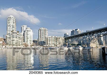 Stock Photography - View Downtown From Granville Island Showing Granville Bridge, Vancouver, British Columbia. Fotosearch