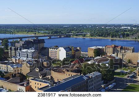 Stock Photo - View from Academy of Science towards Daugava River; Riga, Latvia. Fotosearch