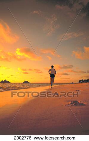 View From Behind Man Running Along Shoreline, Pink Orange Sunrise Sky View Large Photo Image Stock Photograph - View From Behind Man Running Along Shoreline, Pink Orange Sunrise Sky. Fotosearch