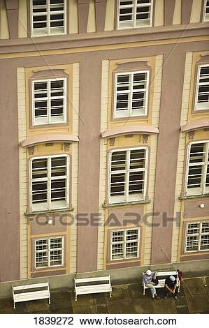 Stock Image - View From Bell Tower, Building Exterior, Elevated View; Saint Vitus's Cathedral, Prague Castle, Prague, Czech Republic. Fotosearch