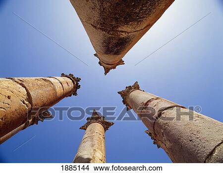 Picture - View From Below Of Roman Ruins At Jerash. Fotosearch