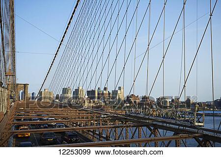 Stock Photo - View from Brooklyn Bridge across New York Harbour towards Dumbo, Brooklyn; New York City, New York, United States of America. Fotosearch
