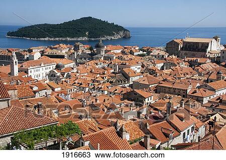 View From City Walls In Old Town, With Lokrum Island In The Distance View Large Photo Image Stock Image - View From City Walls In Old Town, With Lokrum Island In The Distance. Fotosearch