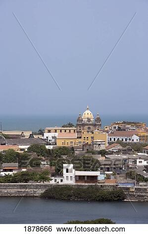 Stock Photograph - View From Fort Castillo De San Felipe De Barajas Towards Old Walled City. Fotosearch