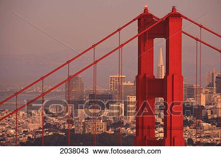 Stock Image - View From Golden Gate National Recreation Area Golden Gate Bridge With City Of San Francisco In The Background; San Francisco California Coast United States Of America. Fotosearch