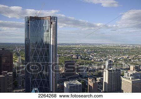 Stock Photo - View from the calgary tower showing 'the bow' office tower under construction; calgary alberta canada. Fotosearch