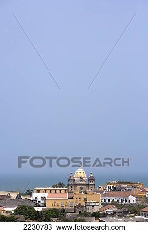Stock Image - View From The Fort - Castillo De San Felipe De Barajas, Towards The Old Walled City, Cartagena, Colombia.. Fotosearch