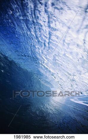 Stock Photography - View from the inside of a clear curling wave. Fotosearch