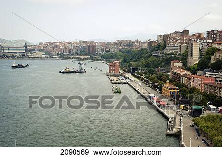 Stock Photo - View From The Top Of Puente De Vizcaya, First Shuttle Bridge, Between Portugalete And Getxo, Basque Country, Spain. Fotosearch