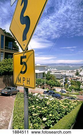 View From Top Of Lombard Street With Cars Descending View Large Photo Image Stock Image - View From Top Of Lombard Street With Cars Descending. Fotosearch