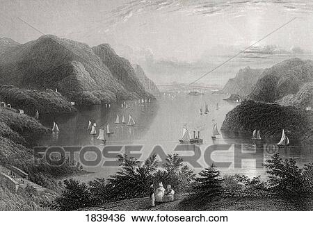 Stock Photograph - View From West Point Hudson River Usa From A 19Th Century Print Engraved By R Wallis After W H Bartlett. Fotosearch