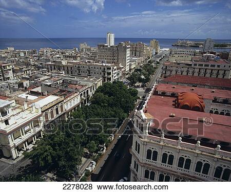Stock Photo - View North Along Paseo Del Prado From Hotel Sevilla. Habana Vieja. Havana. Cuba. Fotosearch