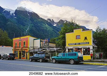 Stock Image - View Of 5Th And Mountains, Stewart, Northern British Columbia. Fotosearch