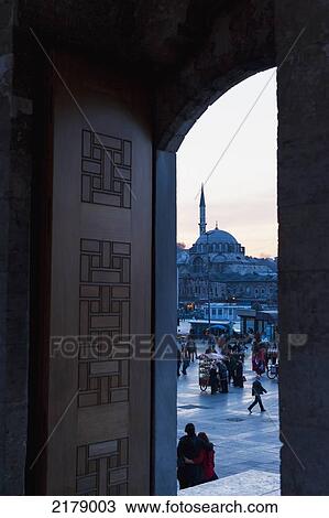 Stock Image - View Of A Mosque From An Open Doorway; Istanbul Turkey. Fotosearch