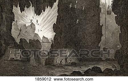 Stock Image - View Of An Iron Mine. Engraved By Lester. From The Book The Gallery Of Nature And Art Volume Ii. Published London C. 1823.. Fotosearch