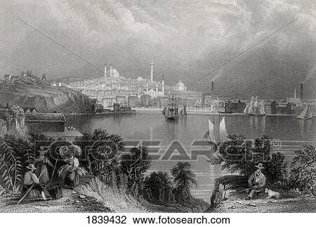 Stock Image - View Of Baltimore Usa From A 19Th Century Print Engraved By S Fisher After W H Bartlett. Fotosearch