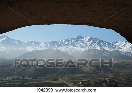 Stock Image - View Of Bamiyan From The Top Of The Niche Of The Small Buddha, Bamian Province, Afghanistan. Fotosearch