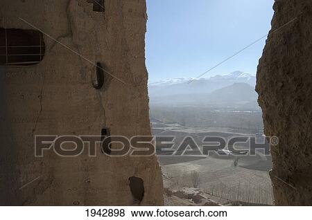 Stock Photo - View Of Bamiyan From The Top Of The Niche Of The Small Buddha, Bamian Province, Afghanistan. Fotosearch