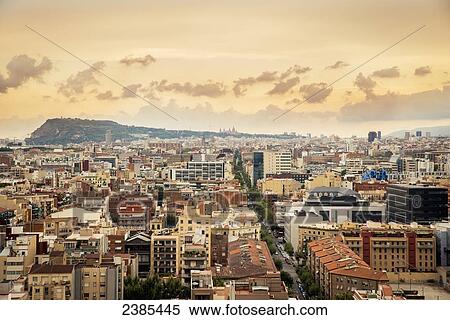 View of Barcelona at sunrise; Barcelona, Catalonia, Spain View Large Photo Image Stock Photography - View of Barcelona at sunrise; Barcelona, Catalonia, Spain. Fotosearch