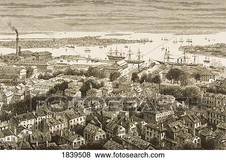 Stock Photo - View Of Boston Massachusetts From Bunker's Hill In 1870S. From American Pictures Drawn With Pen And Pencil By Rev Samuel Manning Circa 1880. Fotosearch