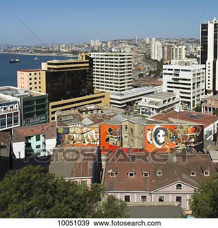 View of buildings in the city and boats in the harbour; Valparaiso, Chile View Large Photo Image Stock Photo - View of buildings in the city and boats in the harbour; Valparaiso, Chile. Fotosearch