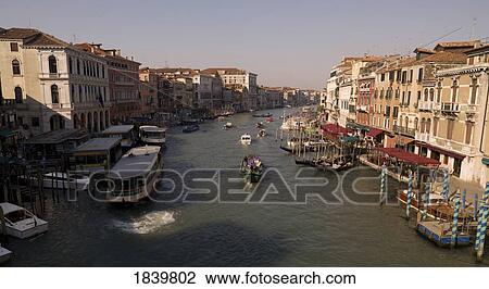 Stock Image - View Of Canal, High Angle; Venice, Italy. Fotosearch