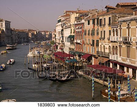 Stock Image - View Of Canal, High Angle; Venice, Italy. Fotosearch