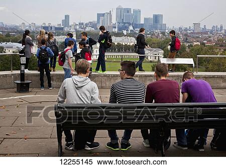 Stock Photography - View of Canary Wharf from the General Wolfe lookout in Greenwich Park; London, England. Fotosearch