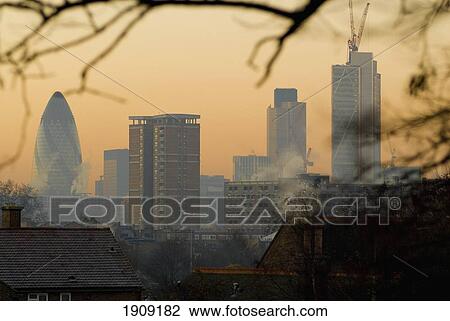 Stock Image - View Of City Of London From East, United Kingdom. Fotosearch