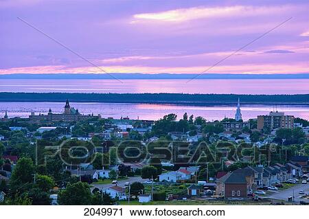 Stock Image - View Of City, St. Lawrence River And Saint-Barnabe Island, Bas-Saint-Laurent Region, Rimouski, Quebec. Fotosearch