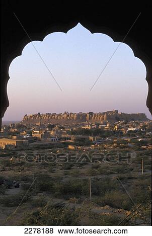 Stock Photo - View Of city through archway, Jaisalmer Fort; Jaisalmer, Rajasthan, India. Fotosearch