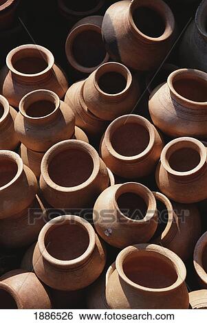 Stock Photograph - View Of Clay Pots, Close-Up. Fotosearch