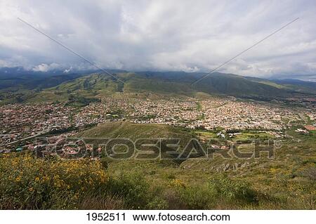 Stock Image - View of Cochabamba from the Serran? a de San Pedro, Cochabamba Department, Bolivia. Fotosearch