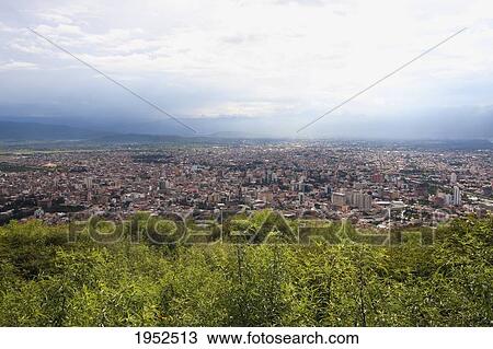 Stock Image - View of Cochabamba from the Serran? a de San Pedro, Cochabamba Department, Bolivia. Fotosearch