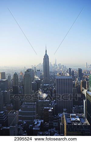 Picture - View of Empire State Building and financial district from Top of the Rock at Rockefeller Centre; New York City, New York, United States of America. Fotosearch