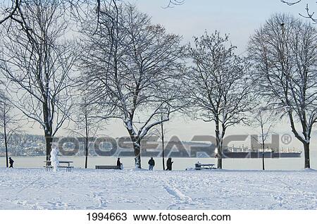 Stock Image - View Of English Bay From Stanley Park In Winter, Vancouver, British Columbia, Canada. Fotosearch