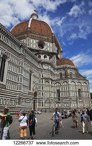 Stock Photo - View of Florence Cathedral in Piazza del Duomo; Florence, Italy. Fotosearch