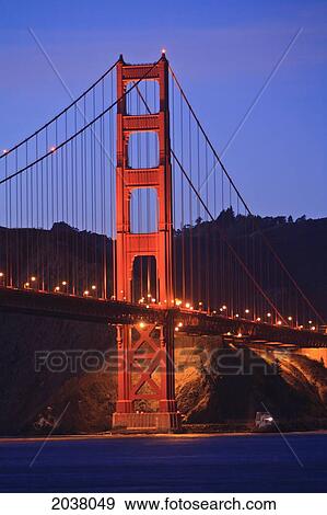 Stock Photo - View Of Golden Gate Bridge At Dusk; San Francisco California United States Of America. Fotosearch