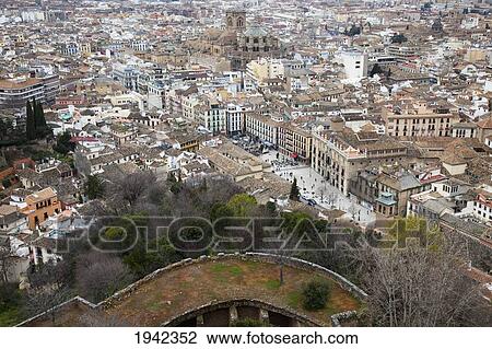 Stock Image - View Of Granada From The Alhambra; Granada Andalucia Spain. Fotosearch