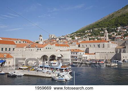 Stock Photo - View Of Harbor, Dubrovnik, Dubrovnik-Neretva, Croatia. Fotosearch
